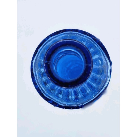 Vintage Decorative 12" Blue Embossed Pressed Glass Bottle Decanter - Picture 6 of 7